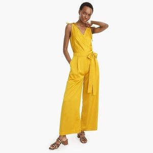 J. Crew Collection Festive Wide Leg Jumpsuit in Gold Satin Crepe